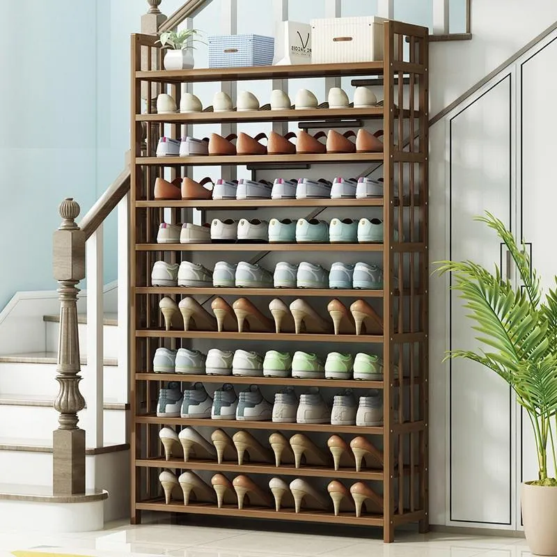 10 Tier Tower Bamboo Wooden Shoe Rack | Corner Shelf Stand | Storage Organizer