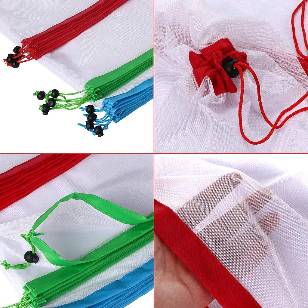 12Pcs Reusable Produce Storage Bags Washable Mesh Bag Grocery Shopping Bag for Fruit/Vegetable - 3 Various Sizes