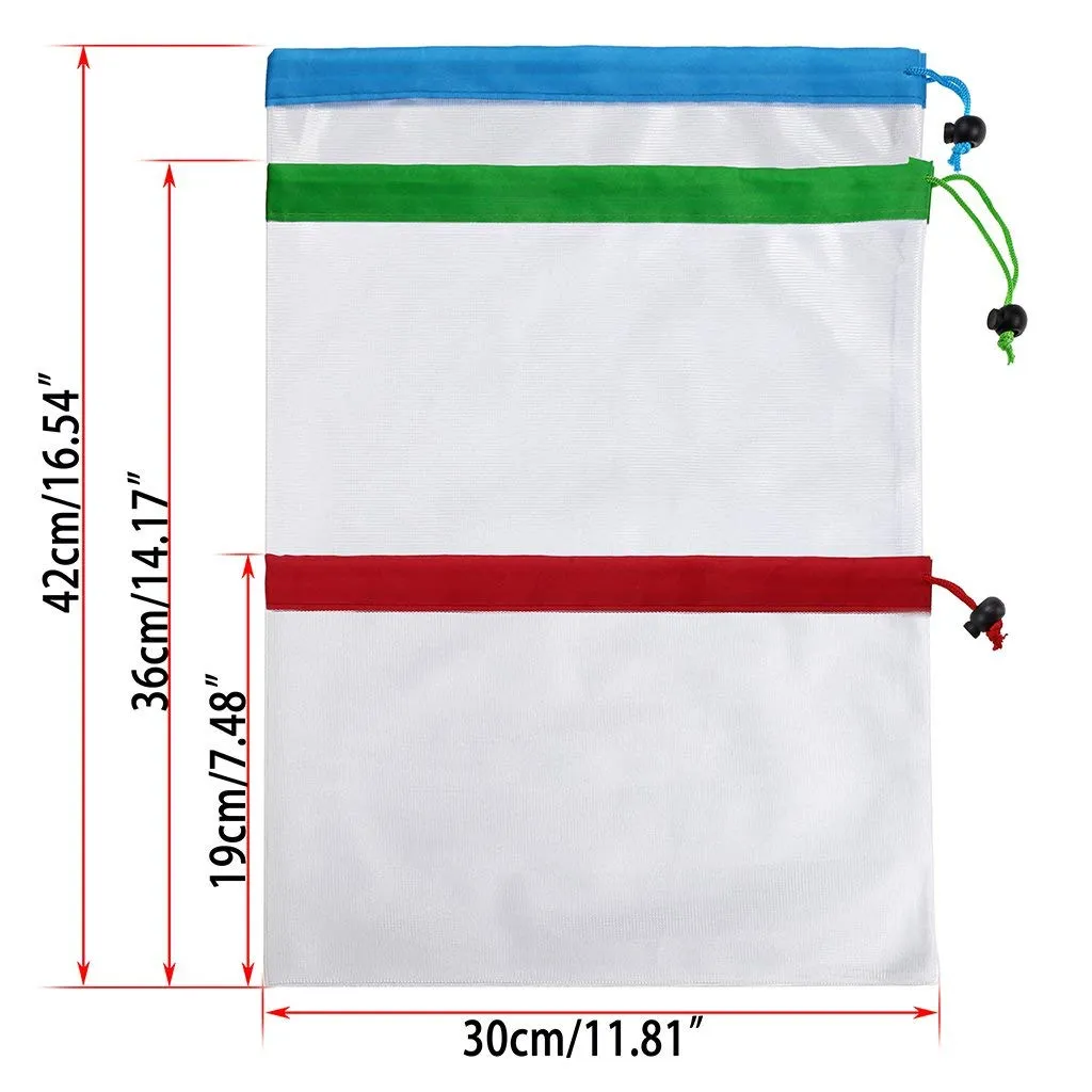 12Pcs Reusable Produce Storage Bags Washable Mesh Bag Grocery Shopping Bag for Fruit/Vegetable - 3 Various Sizes