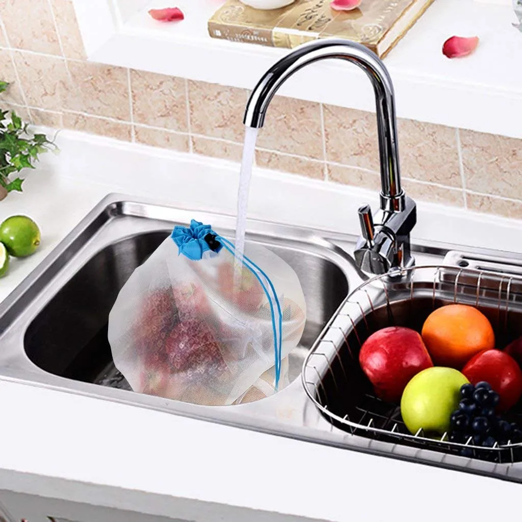 12Pcs Reusable Produce Storage Bags Washable Mesh Bag Grocery Shopping Bag for Fruit/Vegetable - 3 Various Sizes