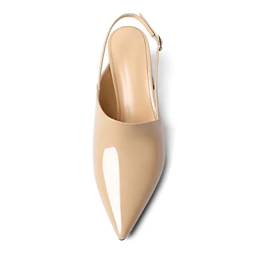 AUMOTED Women Dating Block Mid Heels Slingback Heel Pumps Pointed Toe Solid Chunky Pumps Party 2.5 Inch Dress Shoes Patent Leather Wave US Size 8.5