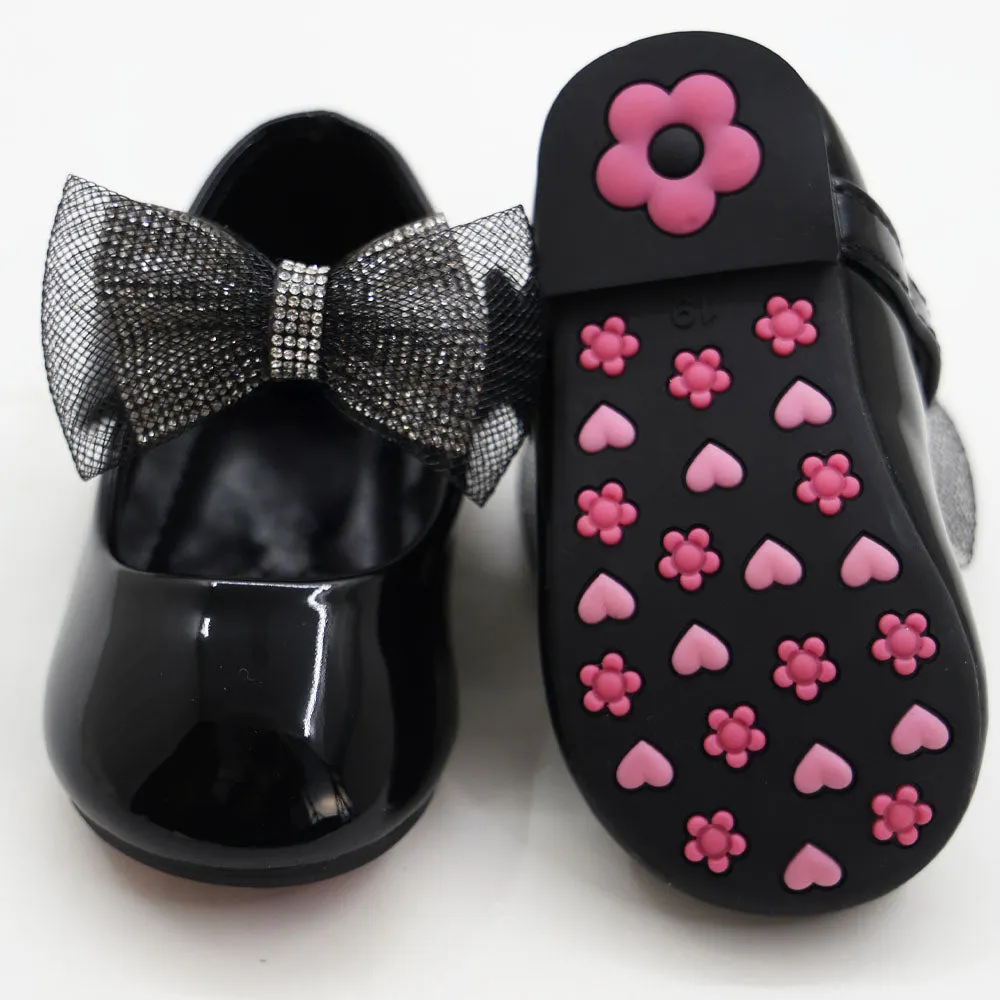 Black Bow Embellished Velcro Closure Ballerina