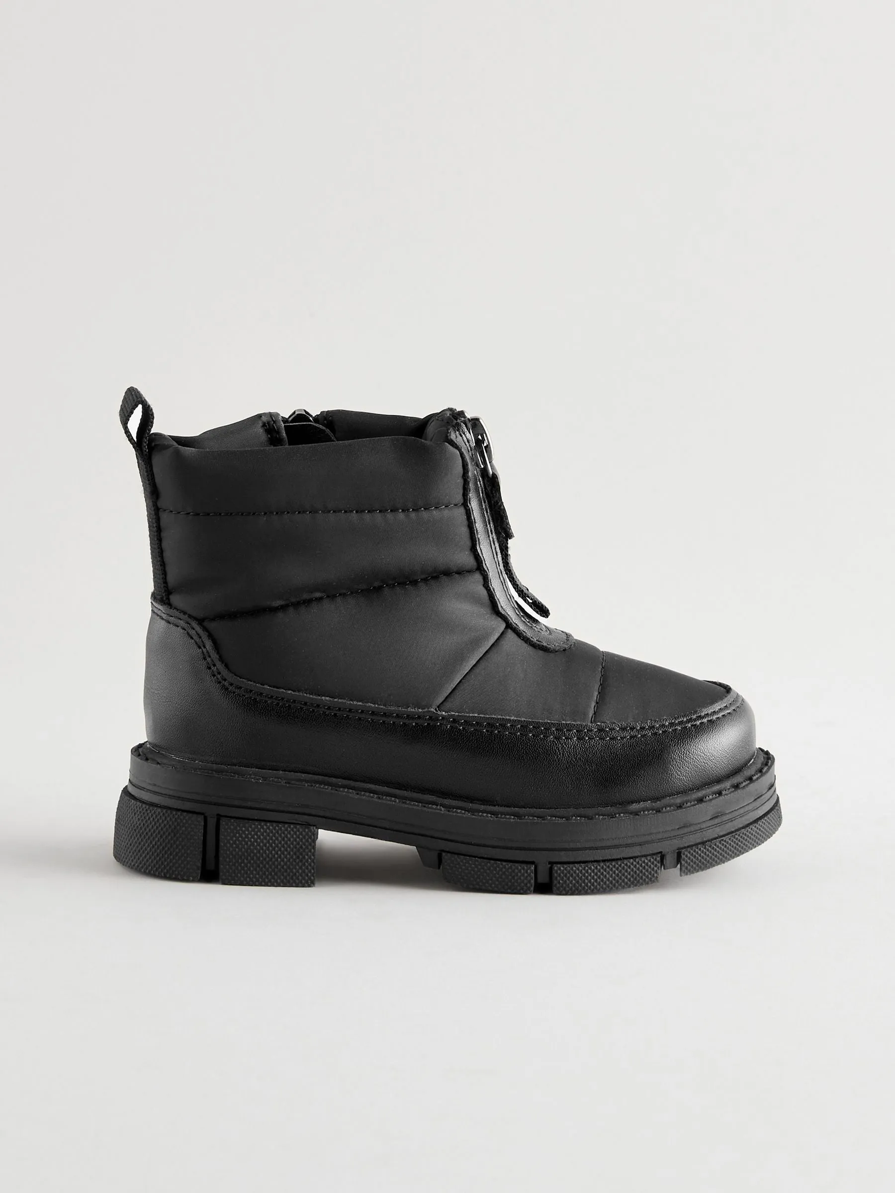 Black Chunky Quilted Zip Front Boots