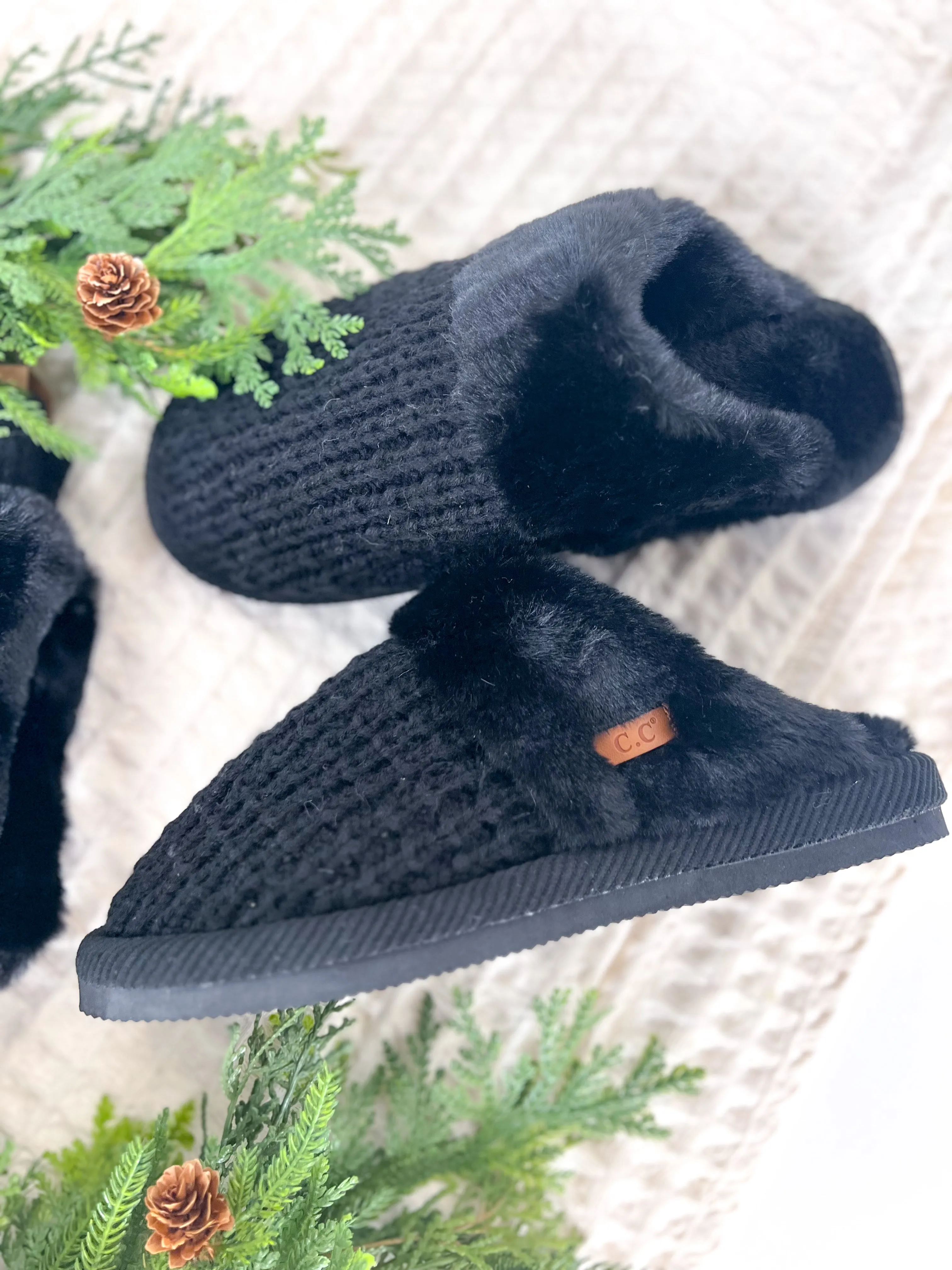 Black Fuzzy Slippers