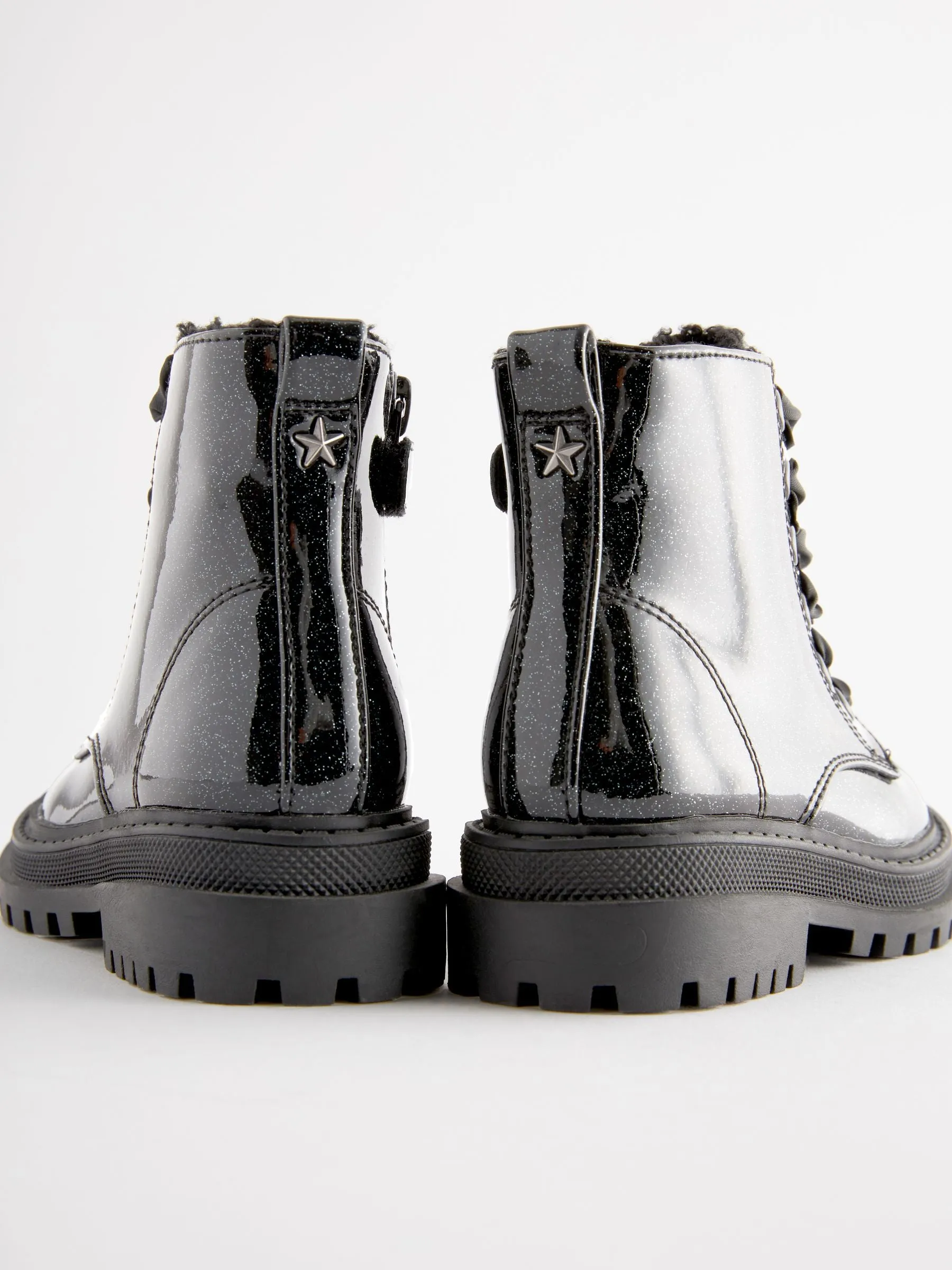 Black Patent Standard Fit (F) Chunky Lace-Up Ankle Boots