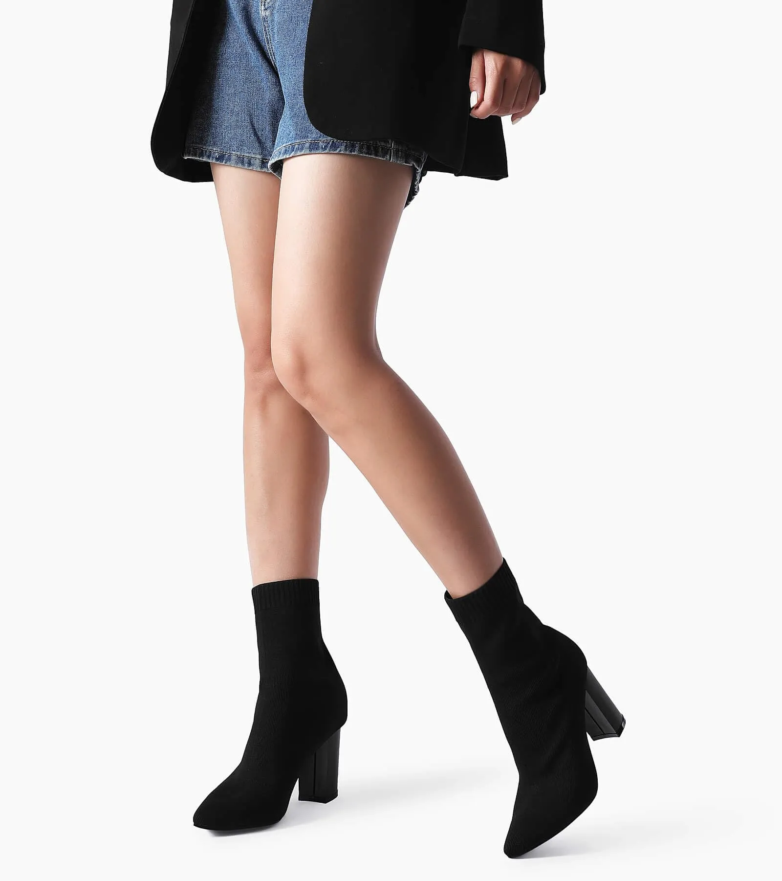 Black/Q colour Clear Heel Sock Style Ankle Boots
