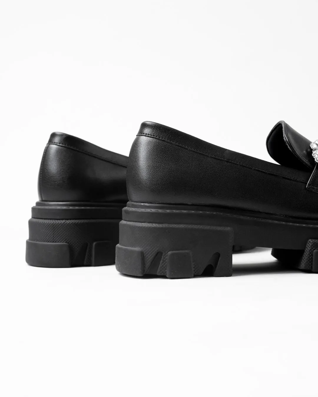 Buckle Embellished Black Chunky Loafers