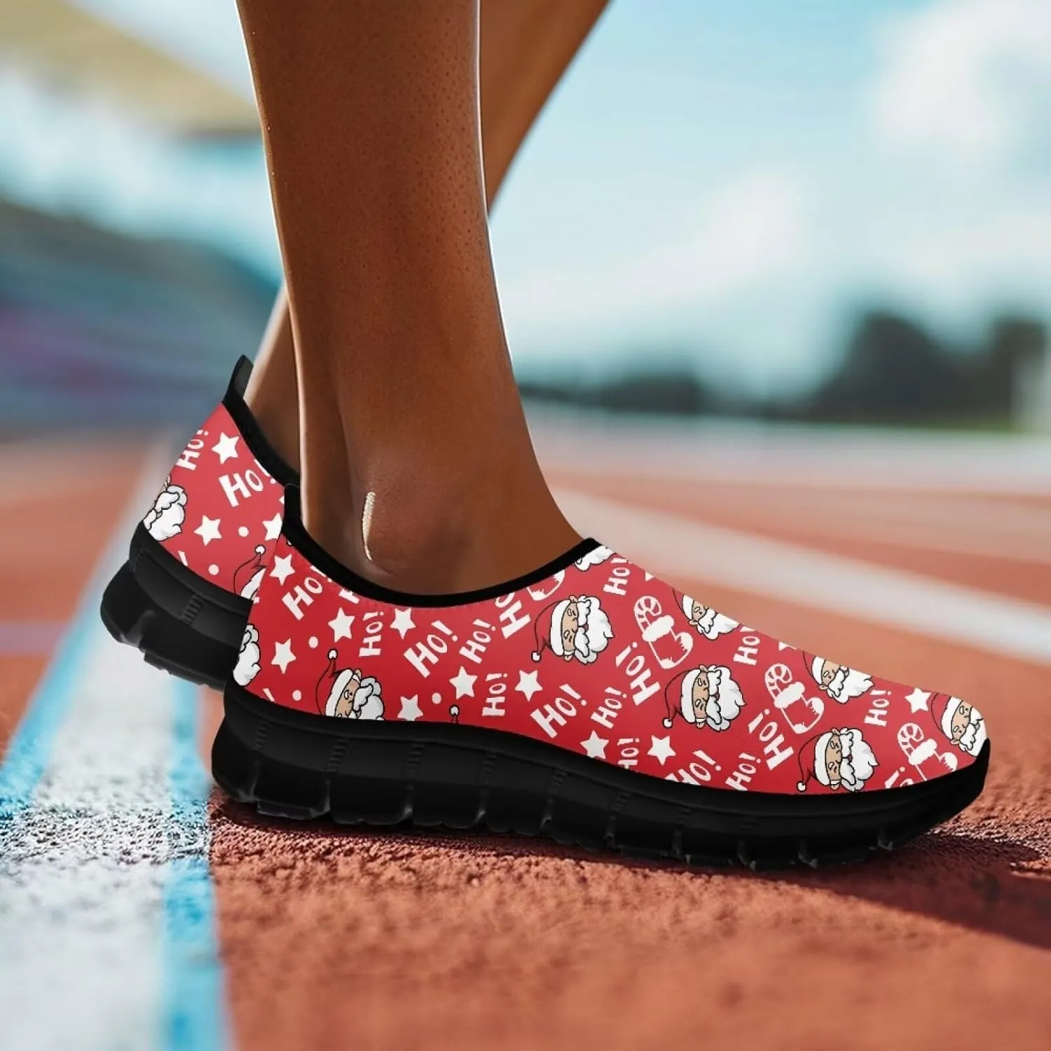 Christmas Sneakers for Women Casual Slip On Cozy Low Top Sneakers Lightweight Non-Slip Holiday Walking Shoes for Teen Girls US 5.5-11.5