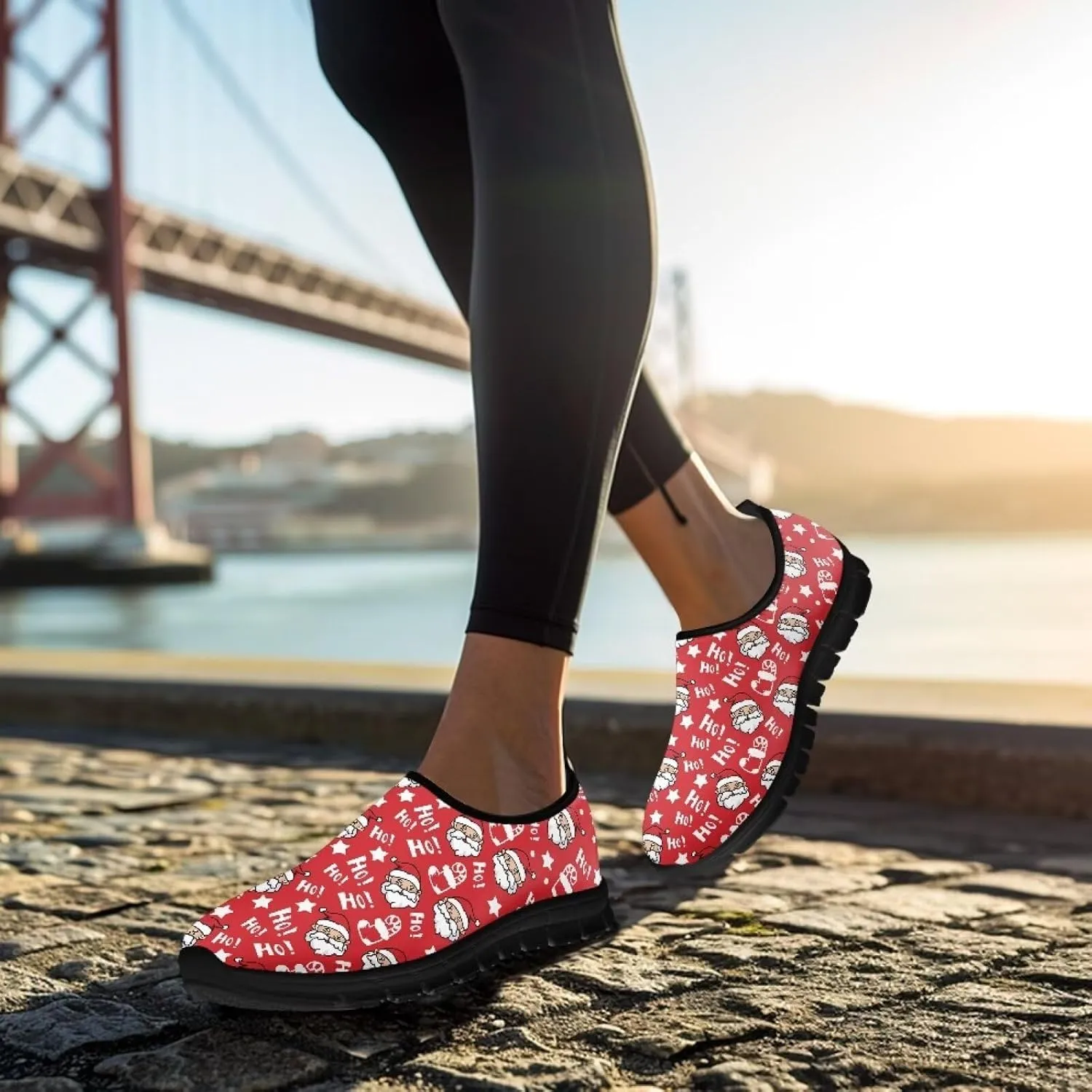 Christmas Sneakers for Women Casual Slip On Cozy Low Top Sneakers Lightweight Non-Slip Holiday Walking Shoes for Teen Girls US 5.5-11.5