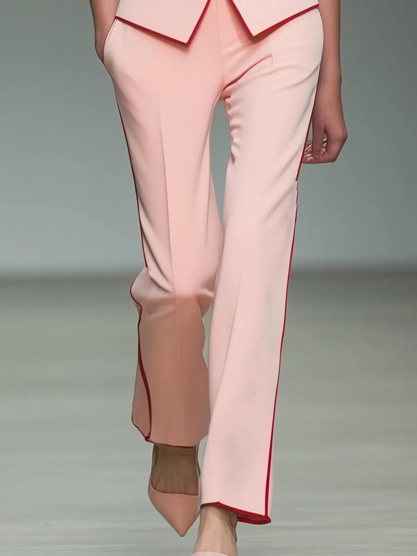 Classic Elegant Pink Hemming Suit Vest Trousers Set