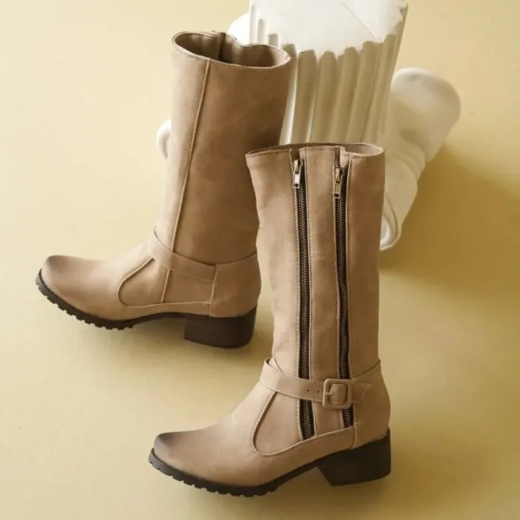 DOUBLE ZIPPER MID-CALF BOOTS