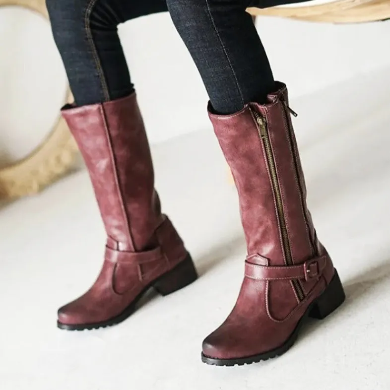 DOUBLE ZIPPER MID-CALF BOOTS