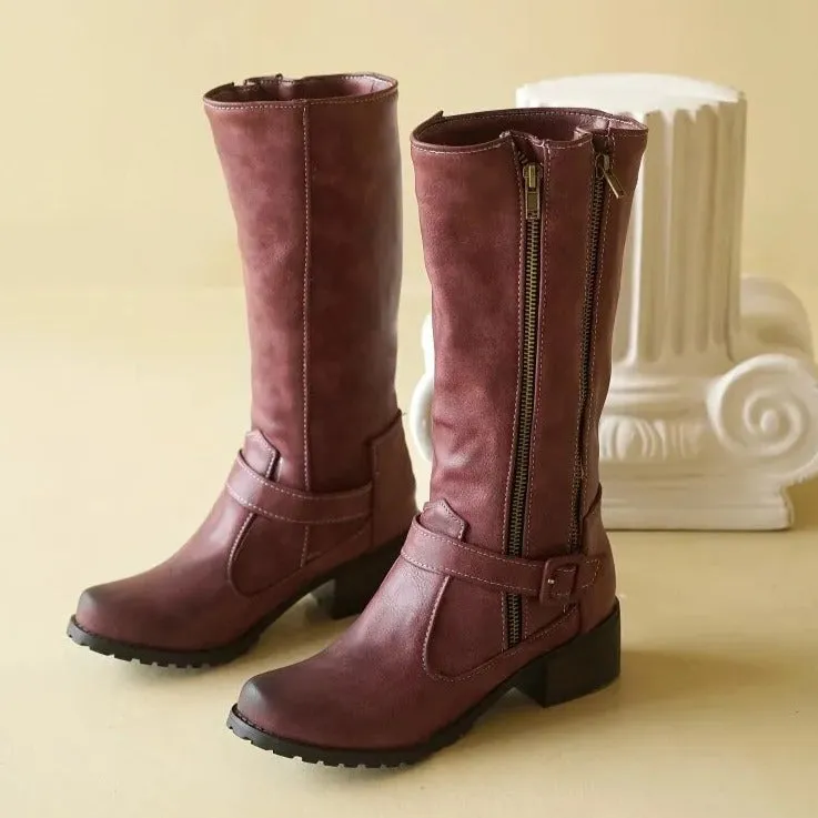 DOUBLE ZIPPER MID-CALF BOOTS