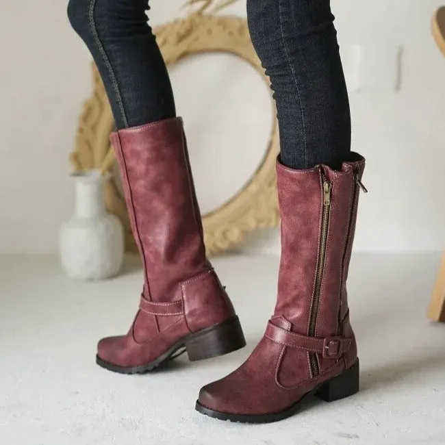 DOUBLE ZIPPER MID-CALF BOOTS