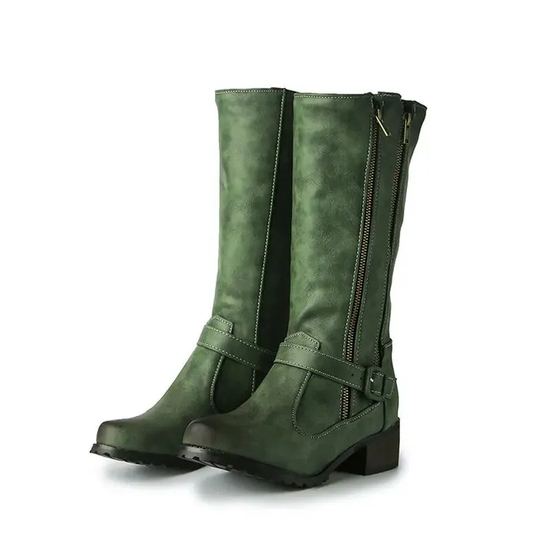DOUBLE ZIPPER MID-CALF BOOTS