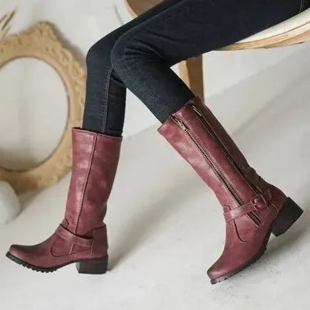 DOUBLE ZIPPER MID-CALF BOOTS