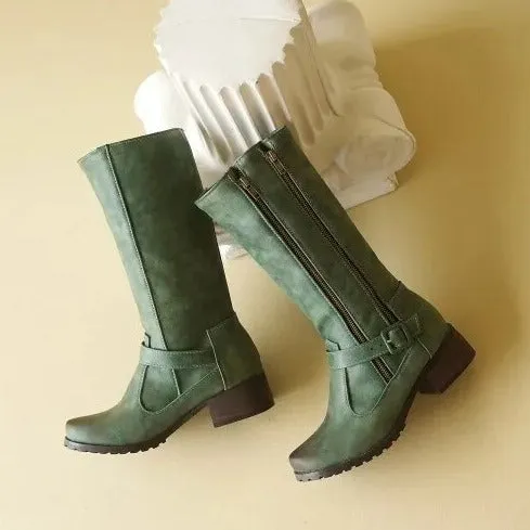 DOUBLE ZIPPER MID-CALF BOOTS