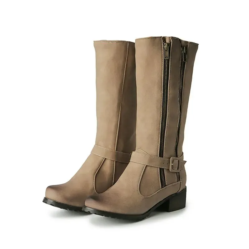 DOUBLE ZIPPER MID-CALF BOOTS