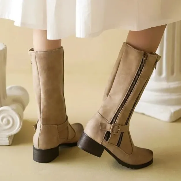 DOUBLE ZIPPER MID-CALF BOOTS