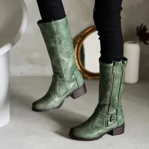 DOUBLE ZIPPER MID-CALF BOOTS