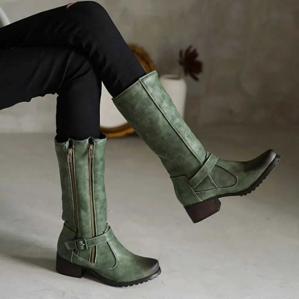 DOUBLE ZIPPER MID-CALF BOOTS