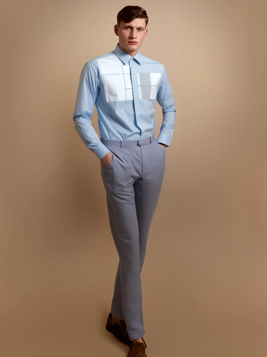 Embellished Spread Collar Cotton Semi-Formal Shirt