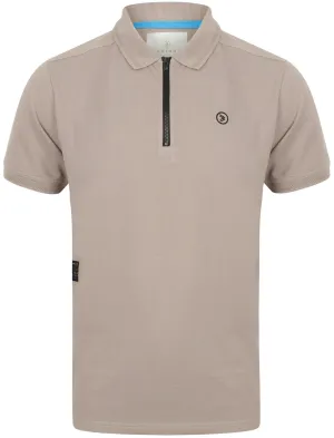 Fusa Cotton Pique Polo Shirt with Zip Collar In Elephant - Dissident
