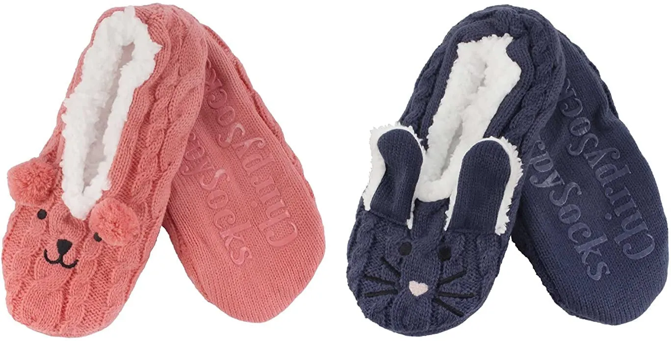Fuzzy Animal Slippers - 2 Pair Pack