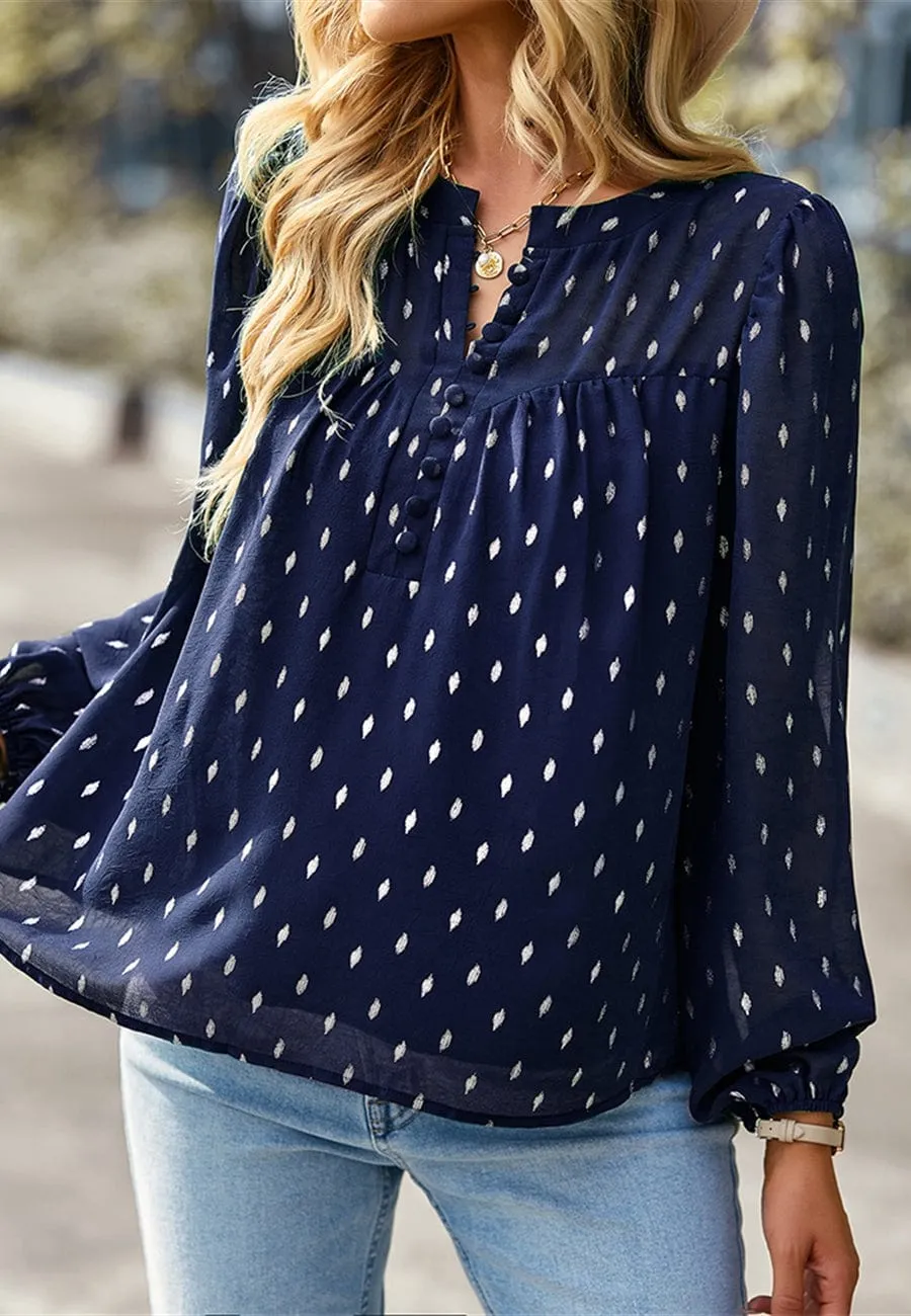 Geometric Print Button Front Blouse