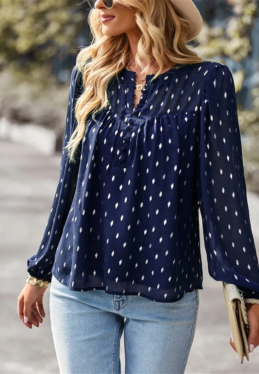 Geometric Print Button Front Blouse