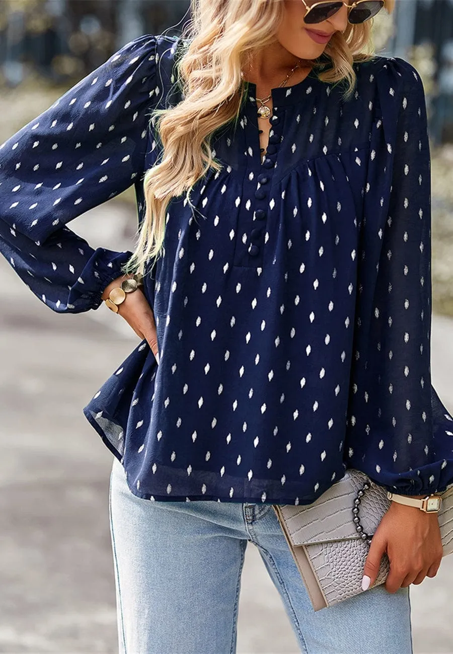 Geometric Print Button Front Blouse