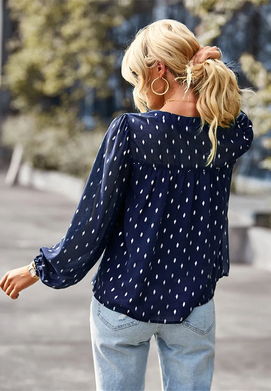 Geometric Print Button Front Blouse