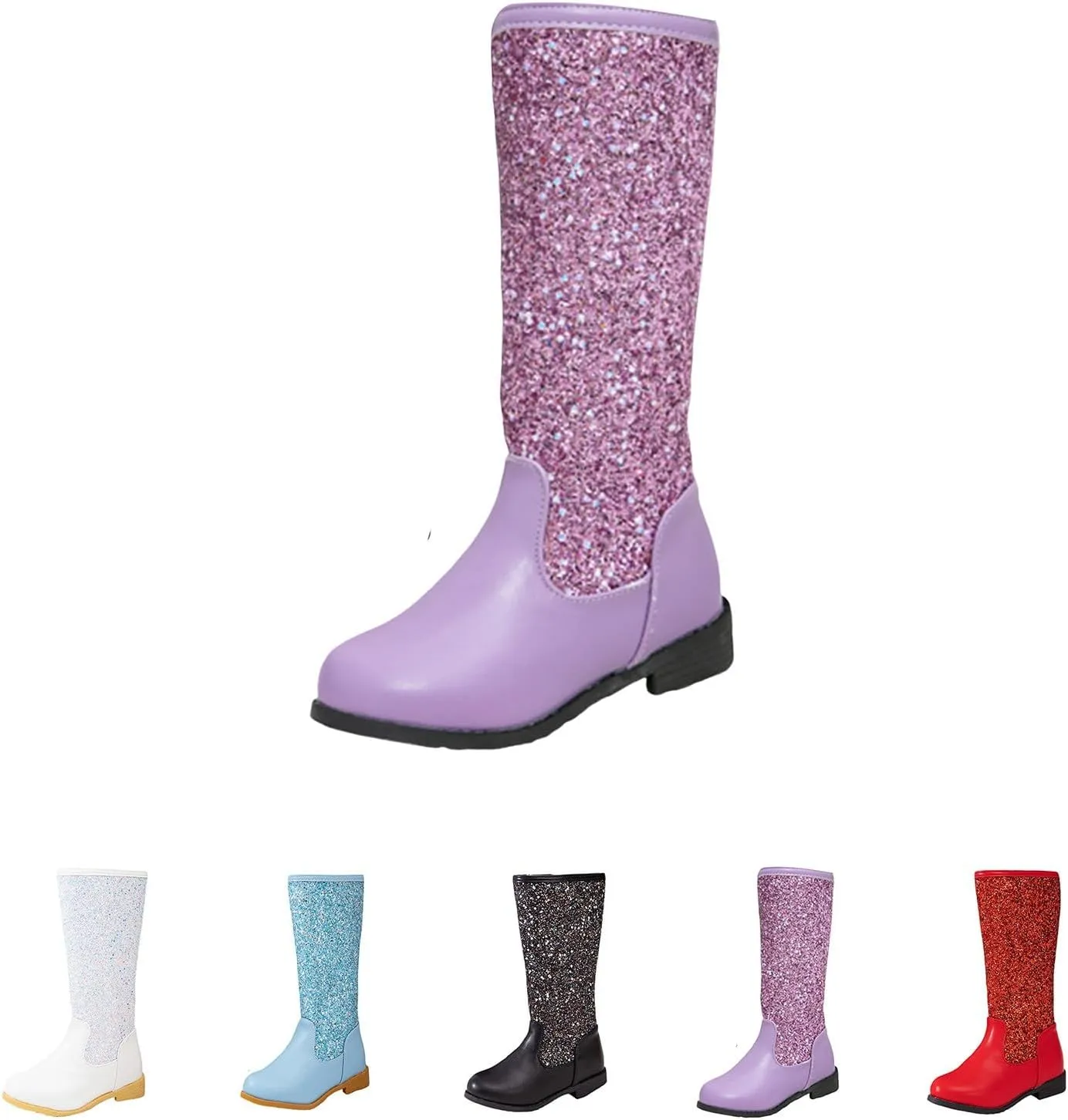 Girls Kids hinestone Mid Calf Riding Boots Sequin Fleece Plush Chunky Comfort Warm Lined Outdoor Casual Shoes
