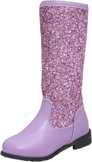 Girls Kids hinestone Mid Calf Riding Boots Sequin Fleece Plush Chunky Comfort Warm Lined Outdoor Casual Shoes