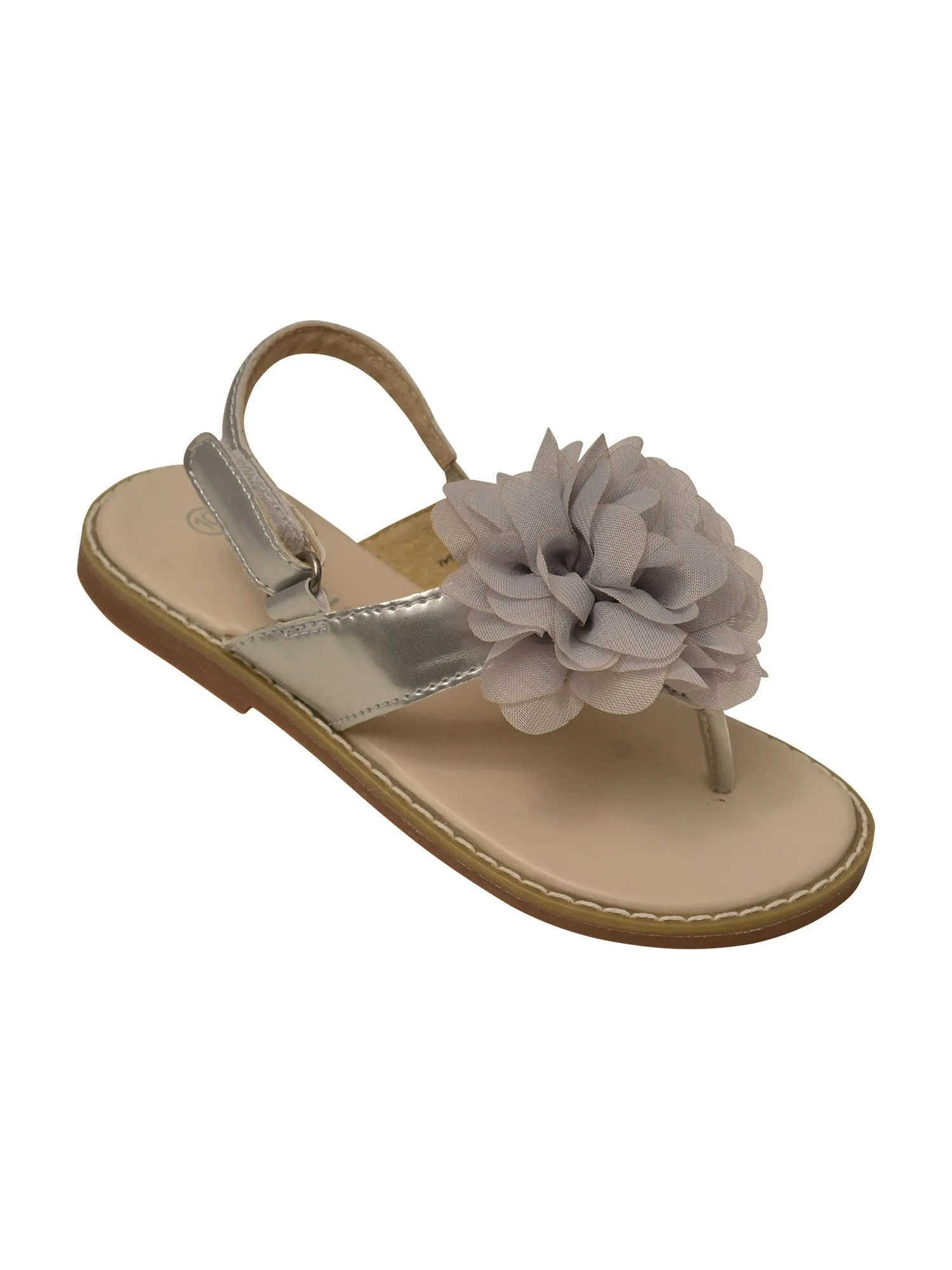 Girls Silver Organza Flower Thong Sandals 11-4 Kids