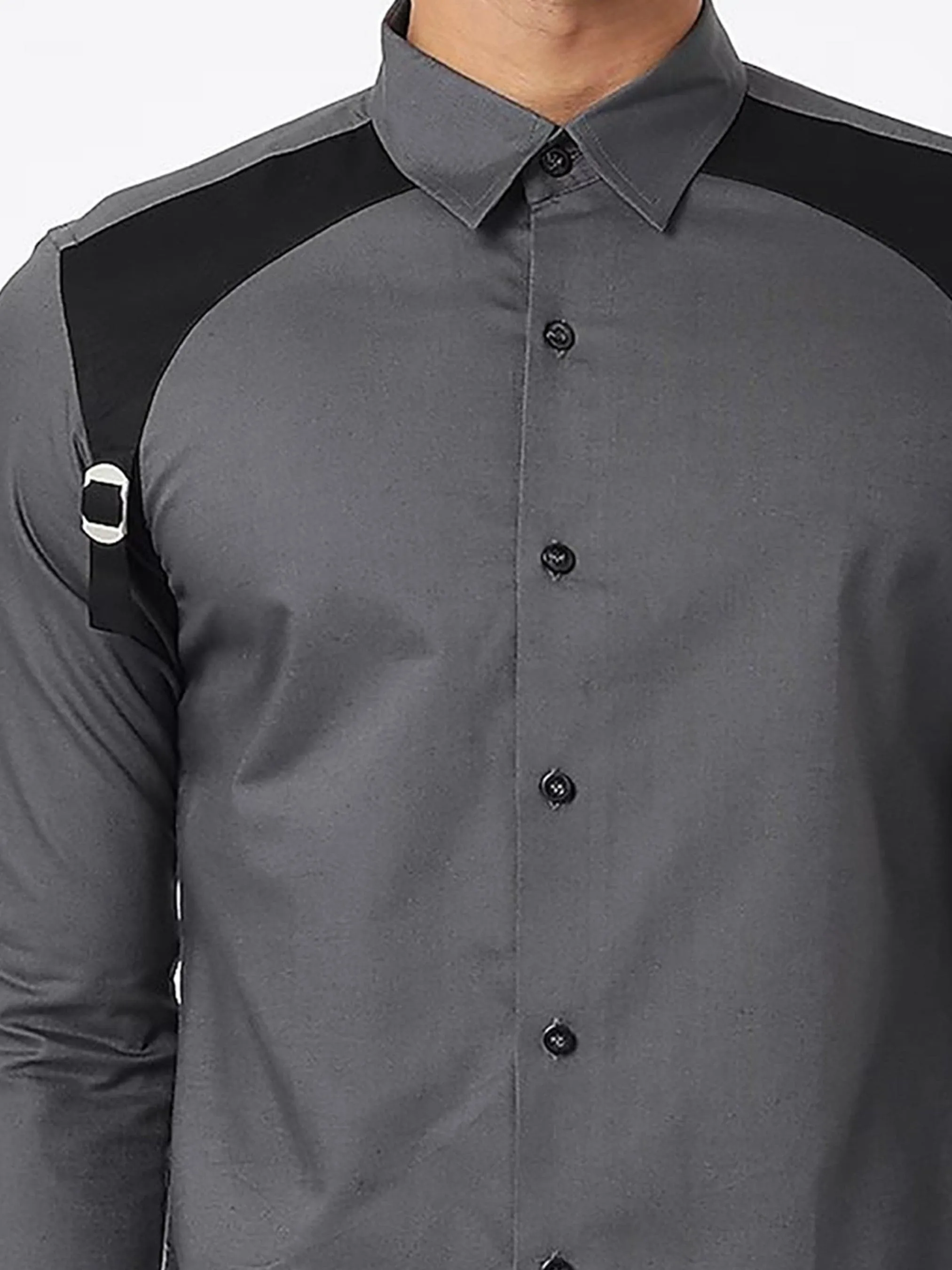 Harness Style Spread Collar Cotton Casual Shirt
