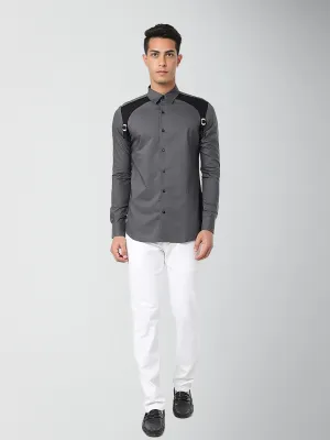 Harness Style Spread Collar Cotton Casual Shirt