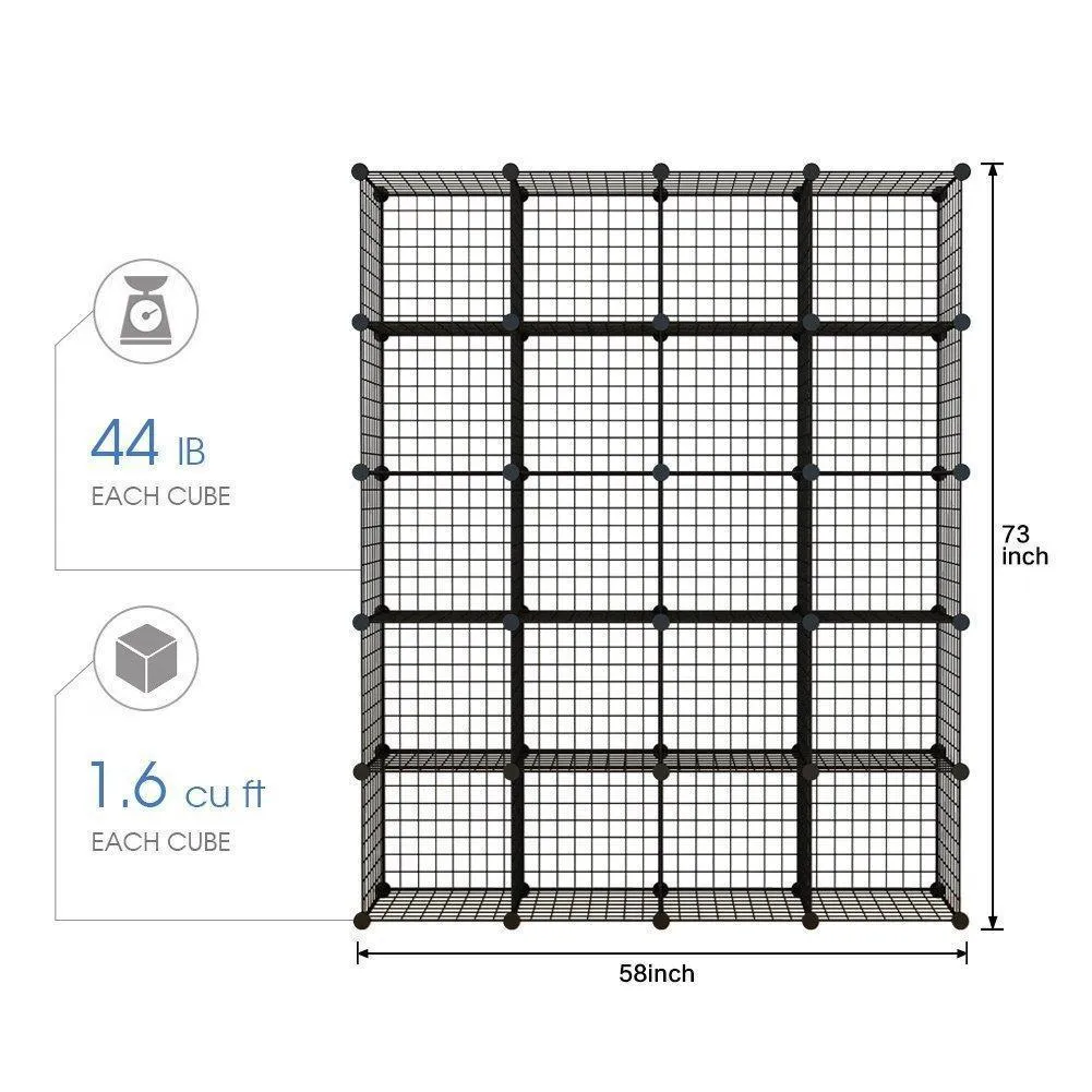 KOUSI Wire Storage Cubes Modular Metal Cubbies Organizer Customizable Metal Rack Cloths Closet Cubes Storage Shelves MultiFuncation Shelving Unit, 8 Cubes 4 Hanging Sections