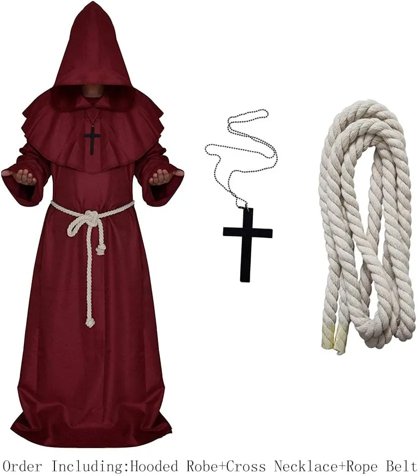 LHJ Friar Medieval Hooded Monk Renaissance Priest Robe Costume Cosplay