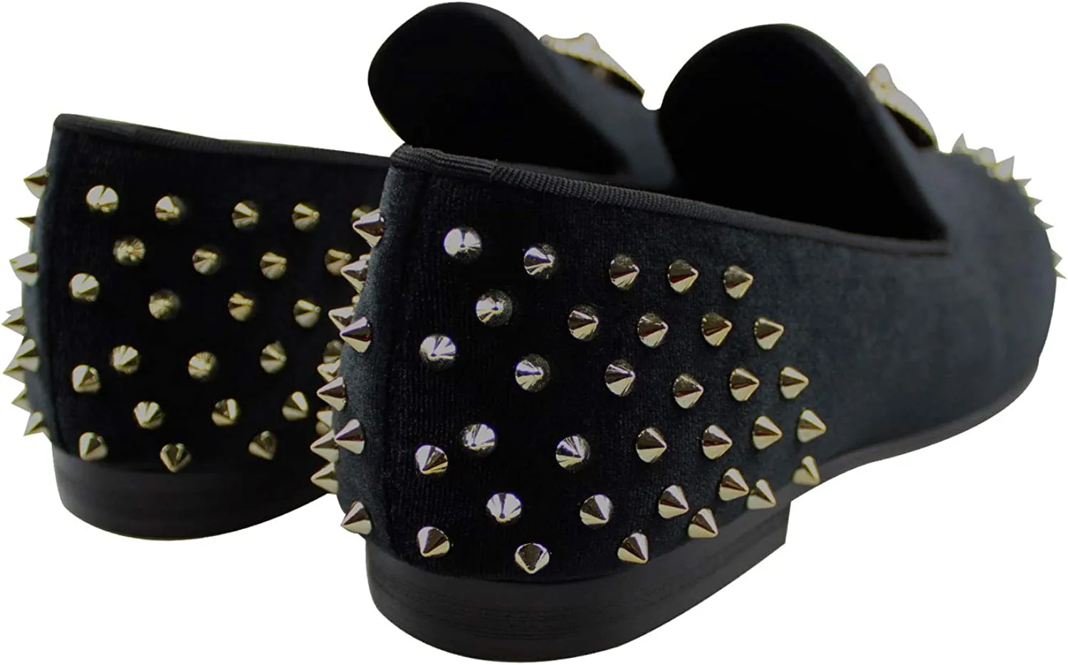 Lion Emblem Black Velvet Men's Spike Dress Loafers
