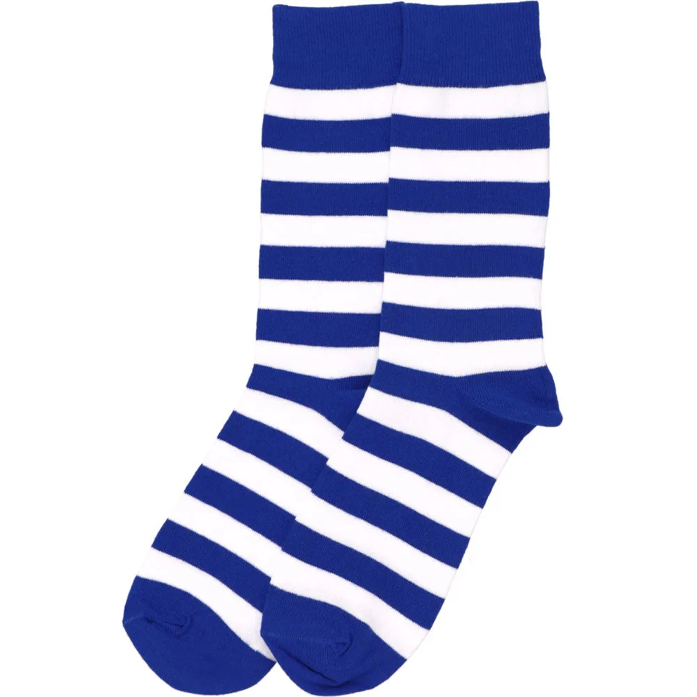 Men's Royal Blue and White Striped Socks