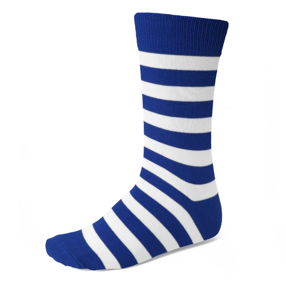 Men's Royal Blue and White Striped Socks