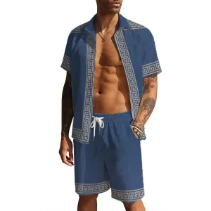 Men's Waffle Vintage Print Shirt Resort Set 74707134YM