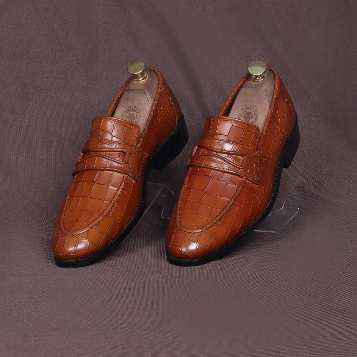 Mod Look Men's Loafer in Tan Deep Cut Leather With Rubber Sole