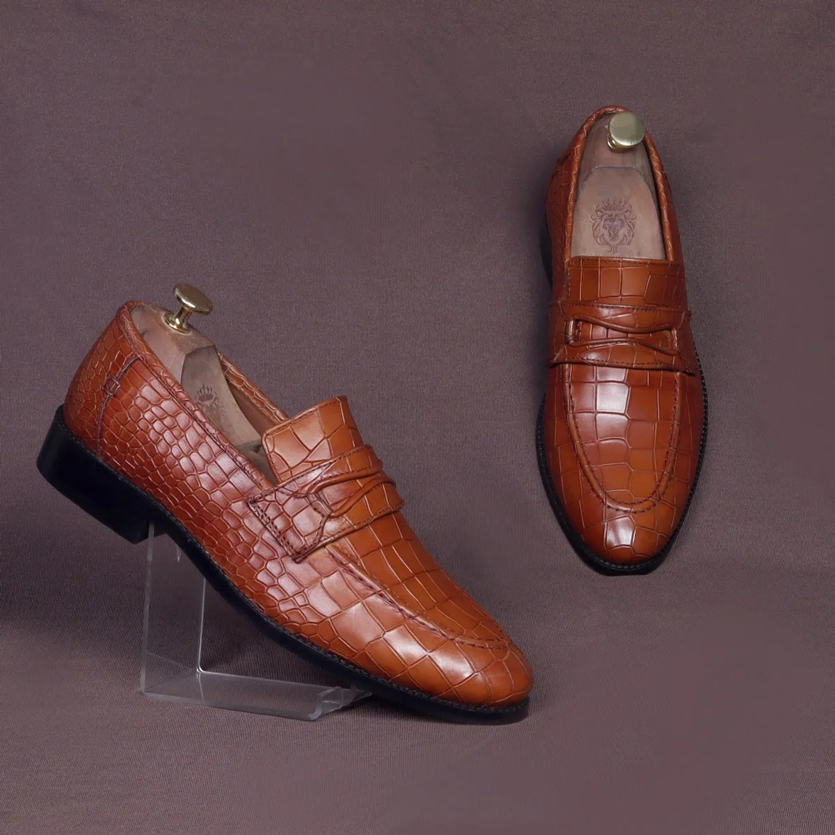 Mod Look Men's Loafer in Tan Deep Cut Leather With Rubber Sole