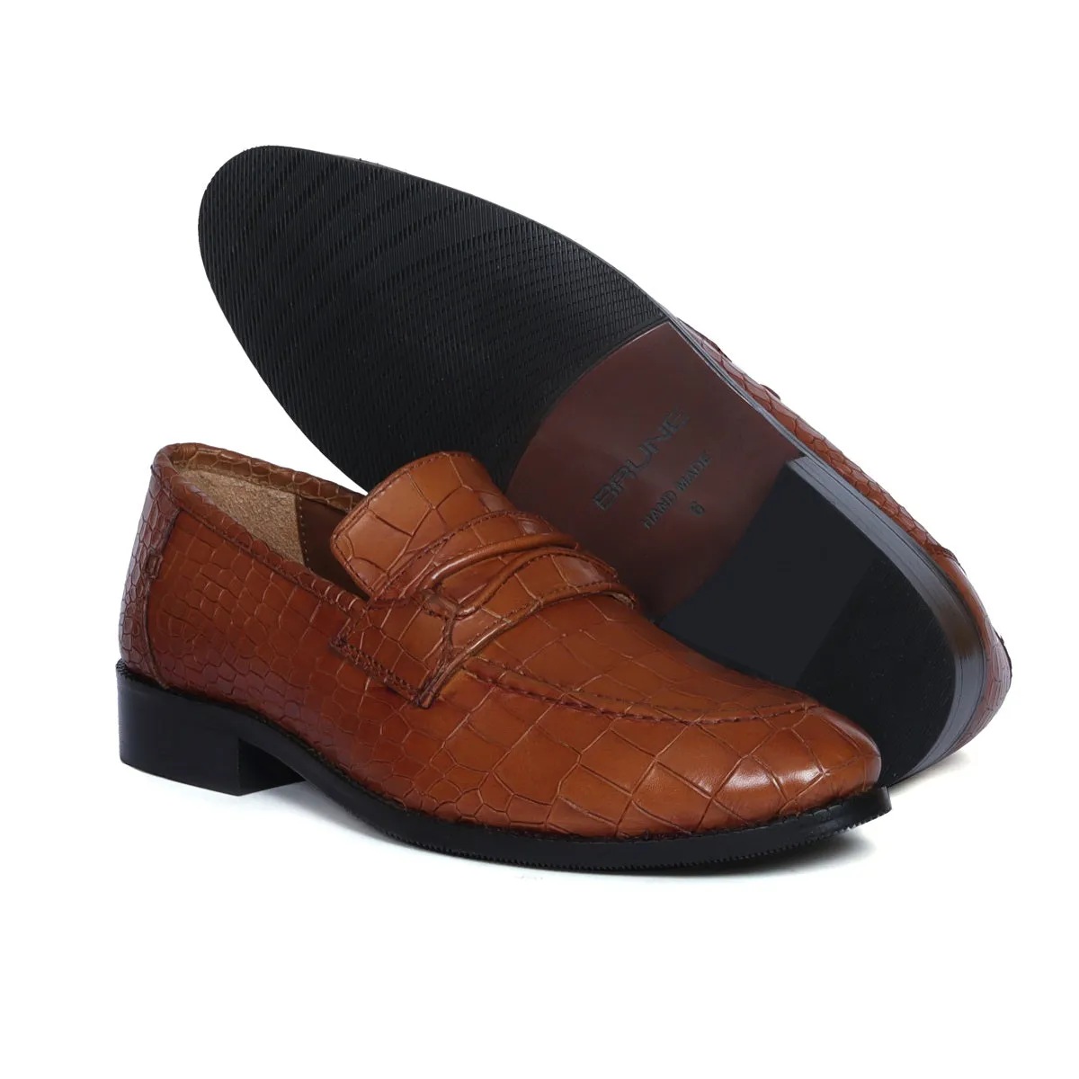 Mod Look Men's Loafer in Tan Deep Cut Leather With Rubber Sole