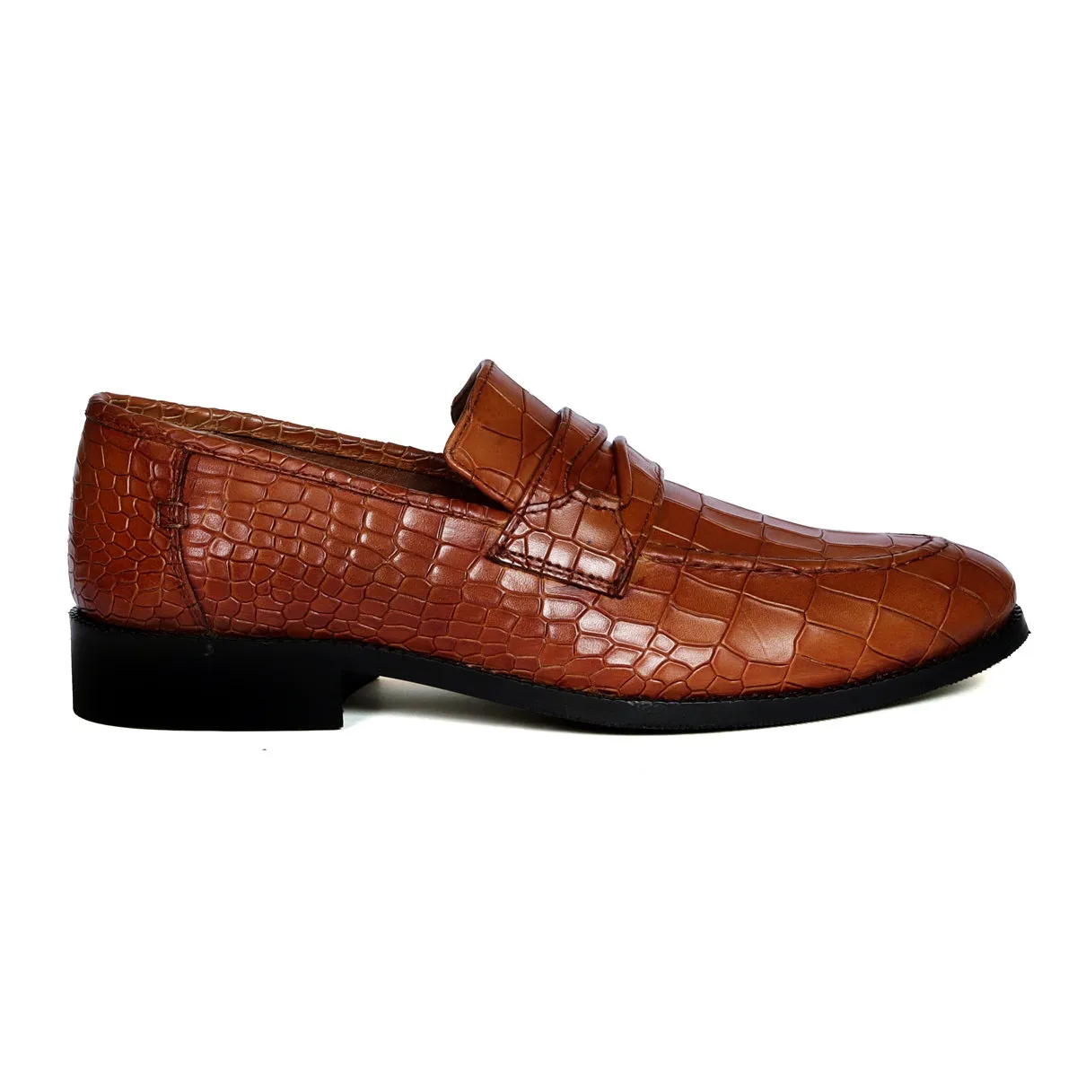 Mod Look Men's Loafer in Tan Deep Cut Leather With Rubber Sole