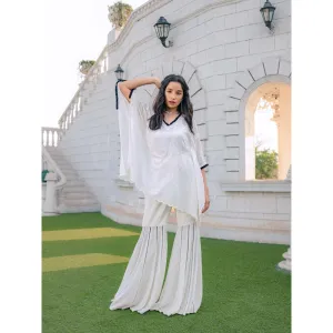 MONK & MEI Suraiya Chikankari Kaftan & Sharara- White (Set of 2)