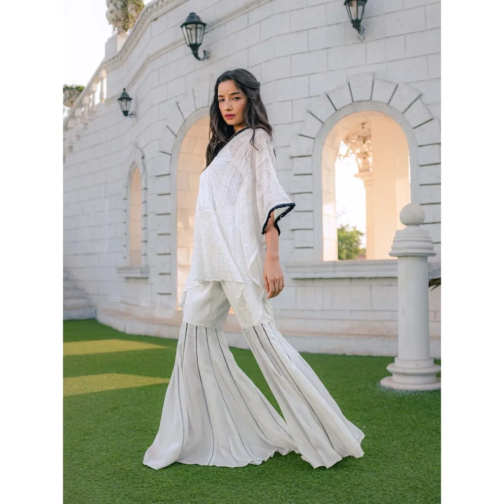 MONK & MEI Suraiya Chikankari Kaftan & Sharara- White (Set of 2)