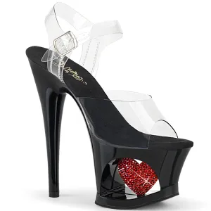 MOON-708HRS 7" Heel Clear Black with Red Pole Dancing Shoes